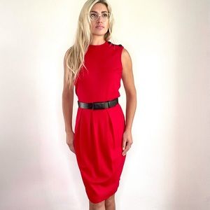 Calvin Klein Red Dress w/Black Buttons on Shoulder